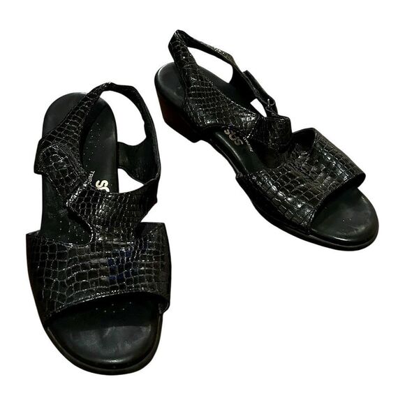 SAS Tripad Comfort USA Women’s Size L6 Glossy Black Leather Ankle Strap Sandals - Picture 1 of 15